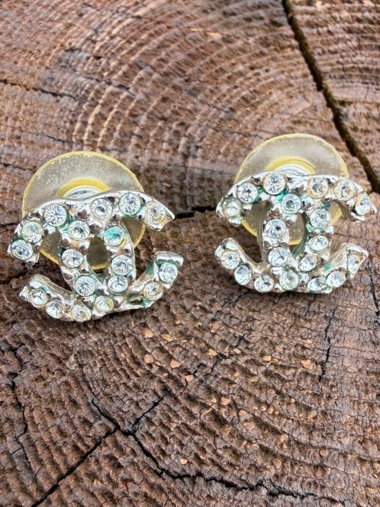 CHANEL Jewelry - CHANEL Vintage Crystal Double C Stud Earrings - Clear Crystal and Silver Tone